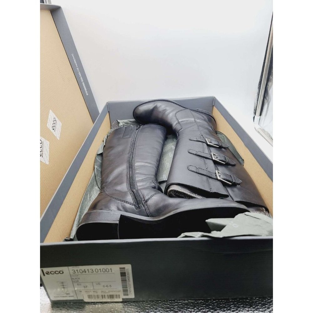 ECCO Boots Hobart Biker Boots Women's 37 Black Leather Riding Buckle NEW IN Box - Picture 4 of 9